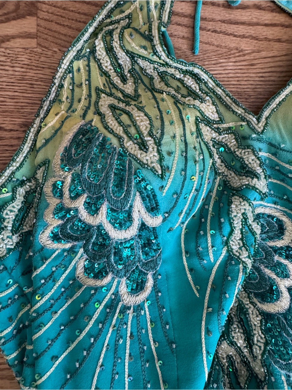 Beaded Teal Halter Top. Size M - Picture 3 of 7